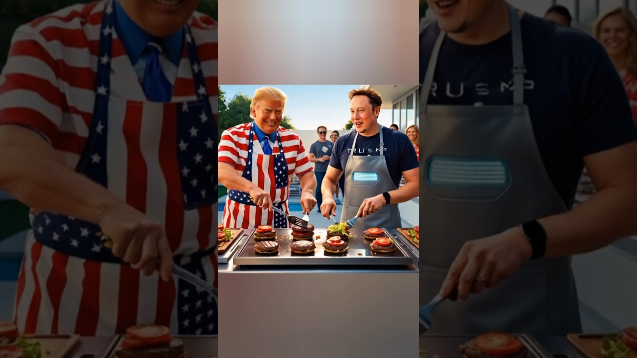 Donald Trump and Elon Musk cooking burgers 🍔