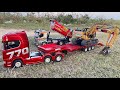 Aksi #01 Dump Truk RC Huina 1536 Muatan Tanah Merah Bahan Bangunan, Excavator Besar Huina 1593 RC 01