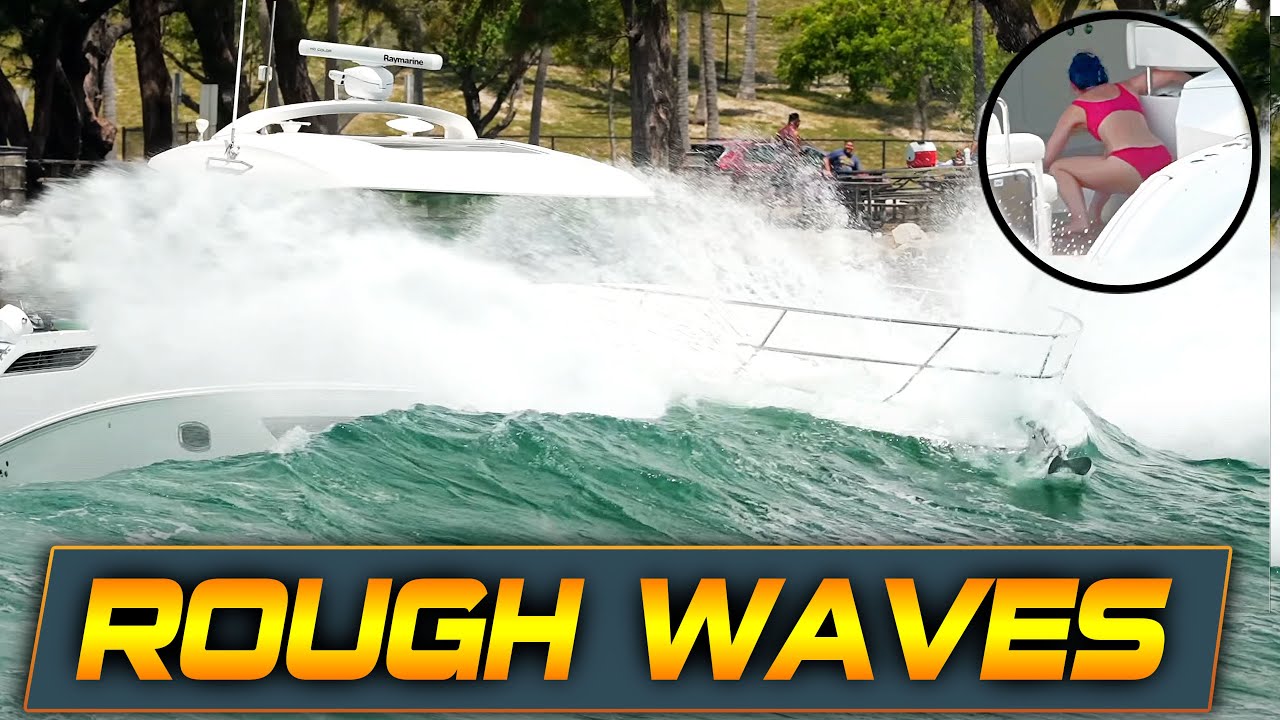 ROUGH WAVES destroy BOAT HATCH at HAULOVER INLET Cabin Water Leak!! BOAT ZONE YouTube