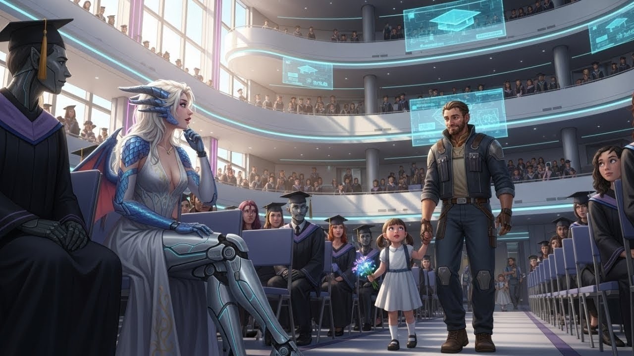 Una dama dragón con una pierna robótica se sentó sola en la ceremonia de graduación, hasta que un...