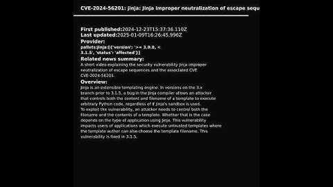 jinja: Jinja improper neutralization of escape sequences (CVE-2024-56201) #shorts
