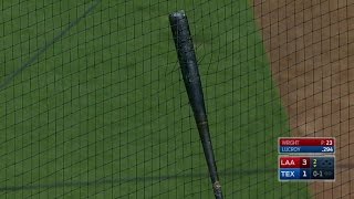 LAA@TEX: Lucroy's bat gets stuck in the netting