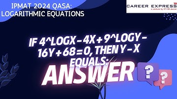 IPMAT Indore 2024 QASA: If 4^log_2⁡x  – 4x + 9^log_3⁡y  – 16y + 68 = 0, then y – x equals:
