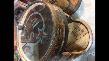 GLASS WHISKEY BOURBON BARREL BAR DISPLAY CABINET, glass shelves, lazy-susan, & LED lights, Glass-top