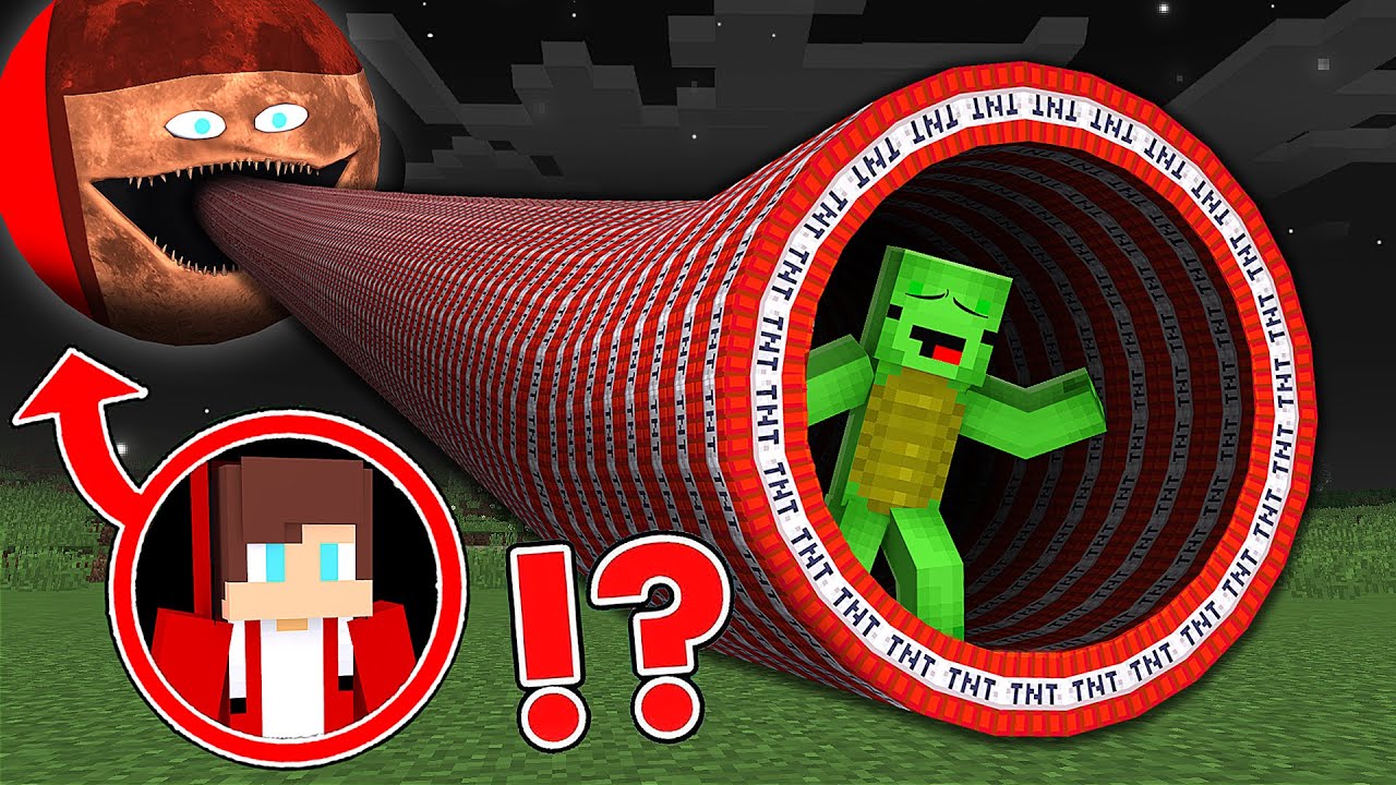 Mikey found a LONGEST TNT TUNNEL to the JJ MOON WOKE UP in Minecraft Challenge - Maizen