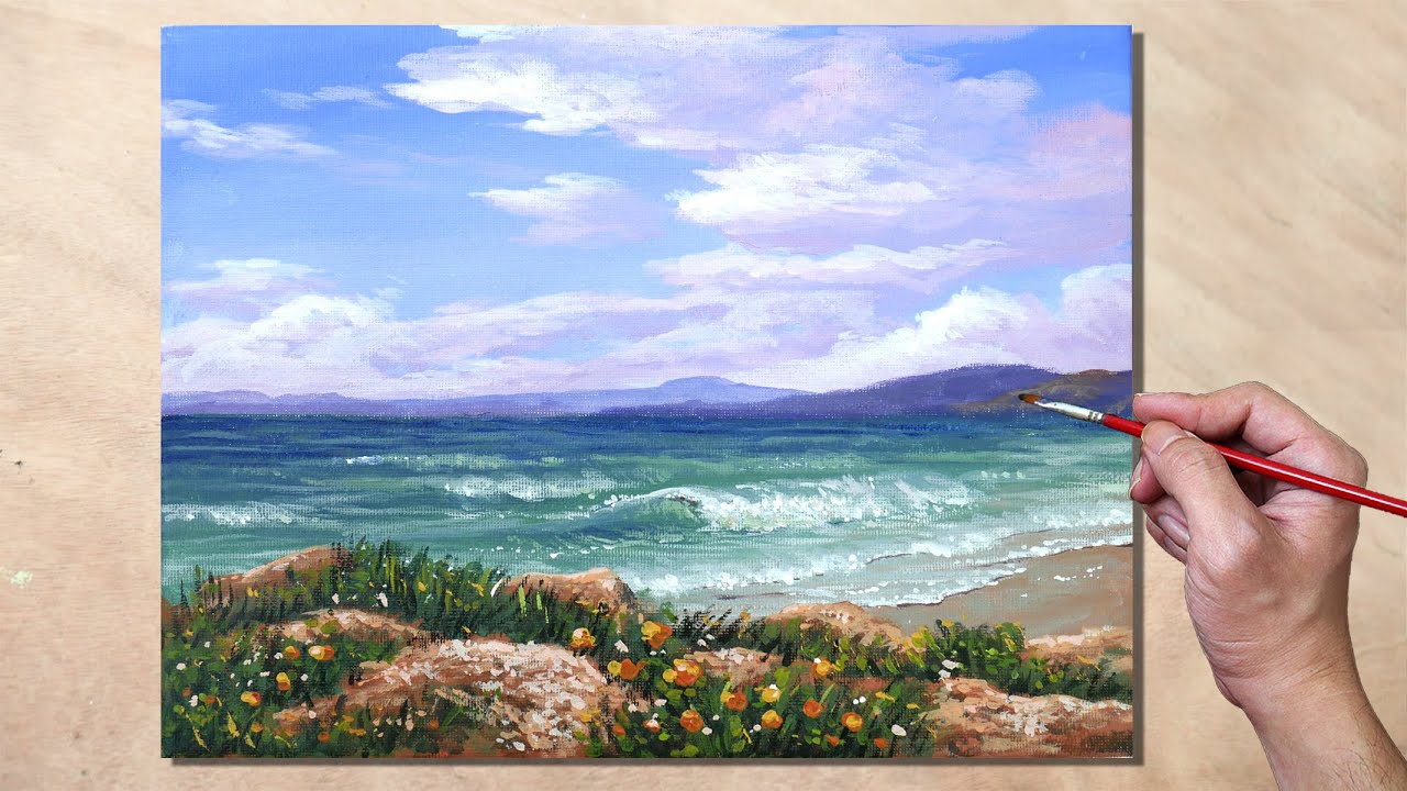 Easy way to Draw a Seascape / Acrylic Painting for Beginners 