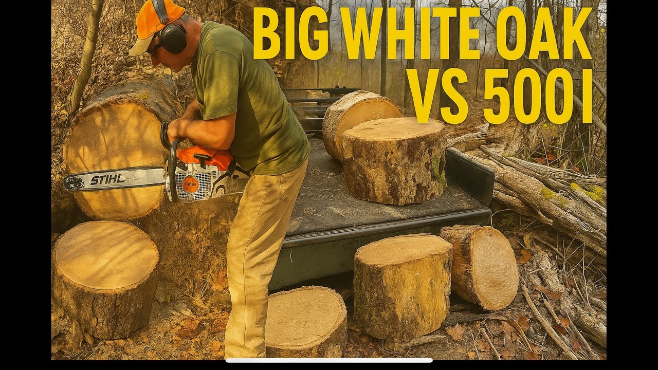 500i против УЩЕРБА ОТ ШТОРМА: Раскряжевка гигантского белого дуба под сенью деревьев!