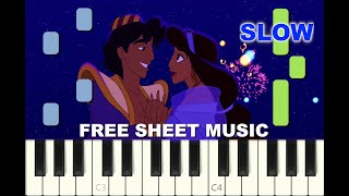 SLOW piano tutorial "FORGET ABOUT LOVE" from The Return of Jafar, Aladdin, free sheet music (pdf)