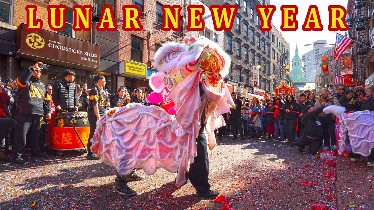 NYC Chinese Lunar New Year celebrations, Lion Dancers, firecrackers Year of the Fire Horse 2/28/2026