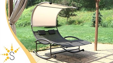 Sunnydaze Chaise Rocking Lounge Chair with Canopy and Pillows - Black - PL-625
