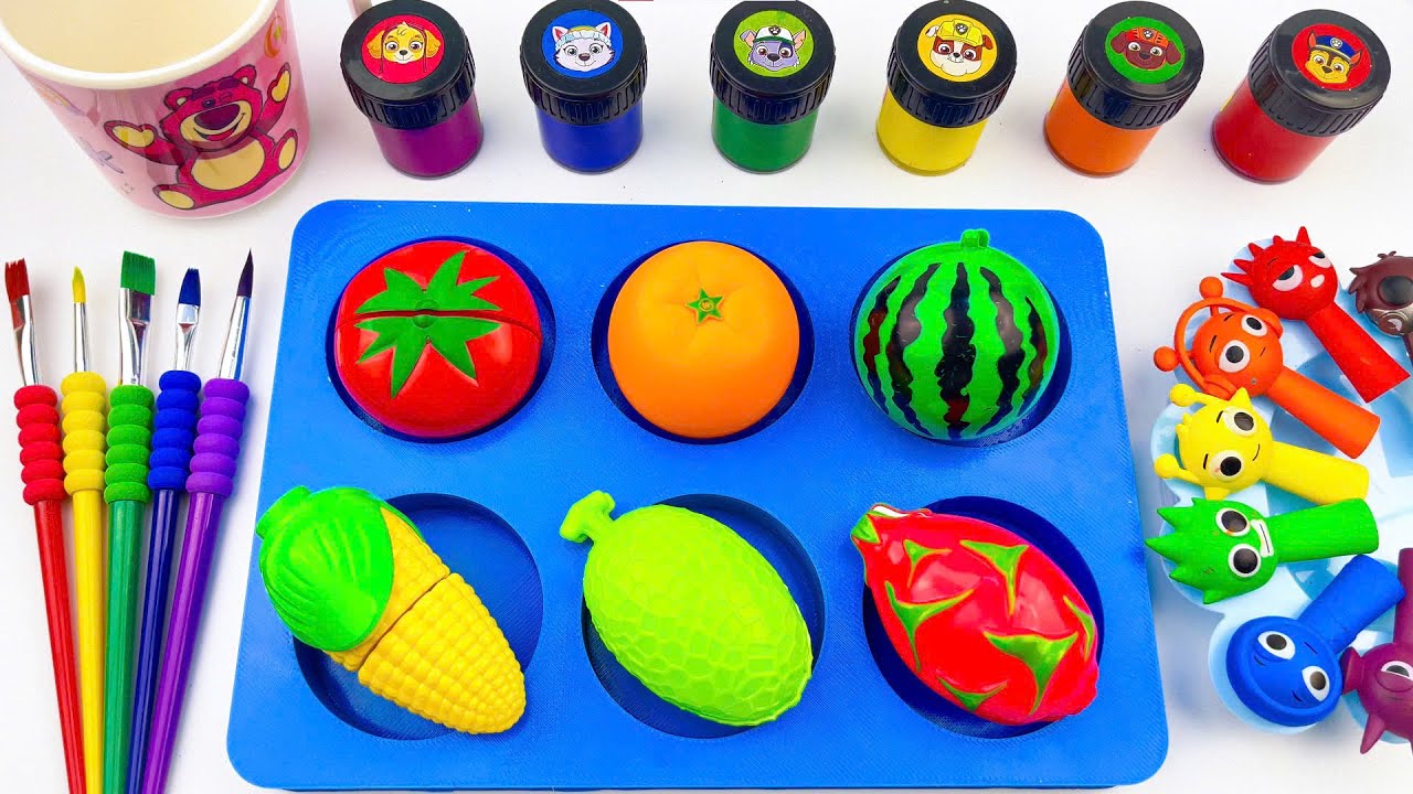 Satisfying ASMR | DIY Sticky Fruit Toys & Sprunki Colors in Art Tray | Relaxing Sensory Sounds