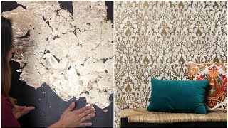 How to Stencil a Gold Leaf Damask Design Accent Wall for Boho Chic DIY Decorating
