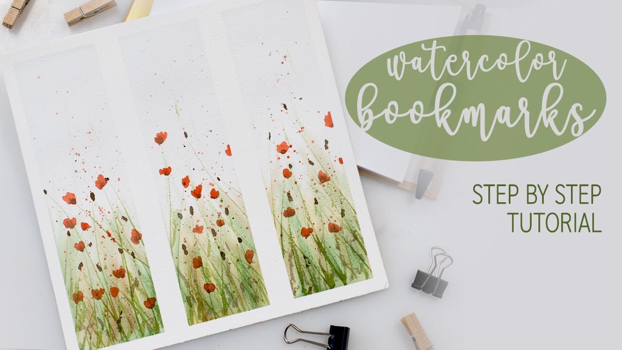 Watercolor POPPIES bookmarks - real time tutorial for beginners - YouTube