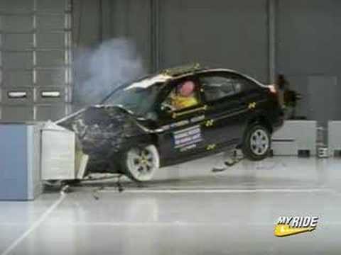 Go to MYRIDE.COM for more car videos. Insurance Institute for Highway Safety Crash Test: 2007 Hyundai Accent/ Kia Rio.