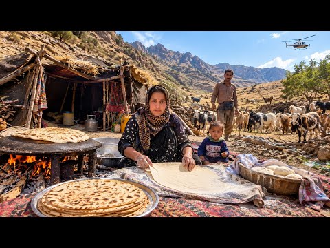 🔥🍞 Baking traditional bread with nomadic women | A real day in the heart of nomadic life in Zagros🐐🚁
