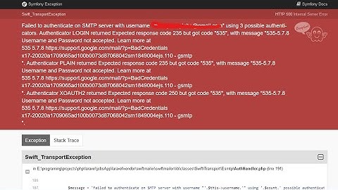 Failed to authenticate on SMTP server Username and Password not accepted