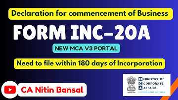 INC 20a Form Filing | How to File INC 20A form | Commencement of Business form MCA online