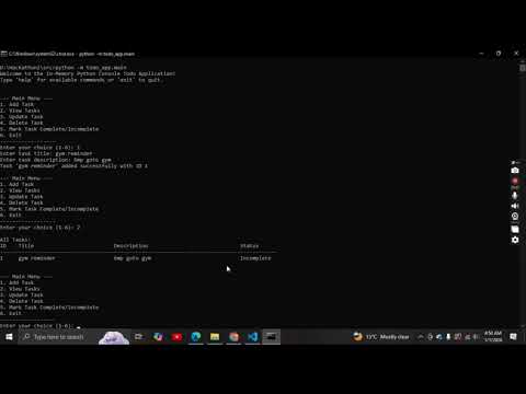hackathon 2 phase 1 Giaic In Memory python console todo app