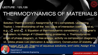 Lecture 125,126 Soln Thermo (contd.): Assign # 10. List of Upcoming Topics. Relation betwn εBB & eBB