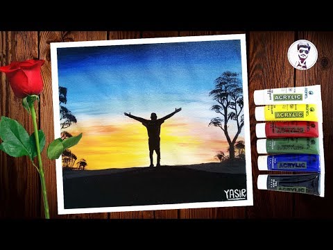 Step By Step Sunrise Painting For Beginners | Easy Sunrise Painting | Sunrise painting tutorial