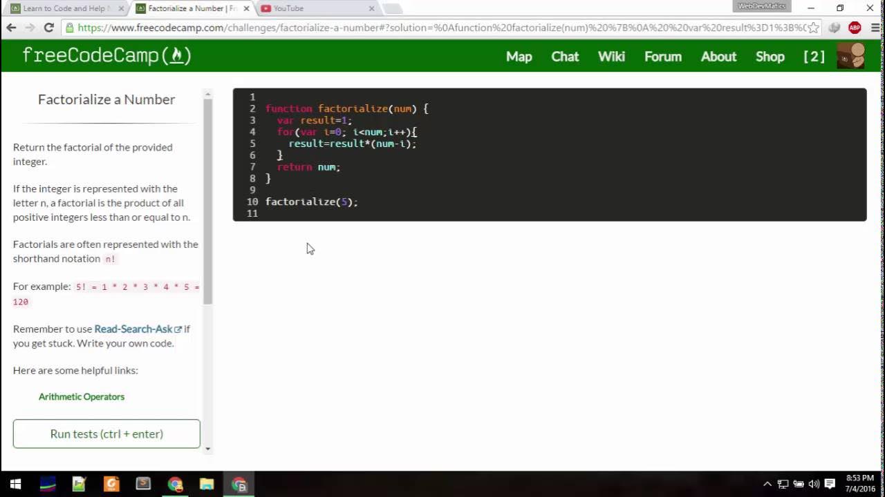 Factorize a Number: Free Code Camp Basic Algorithm Scripting - YouTube
