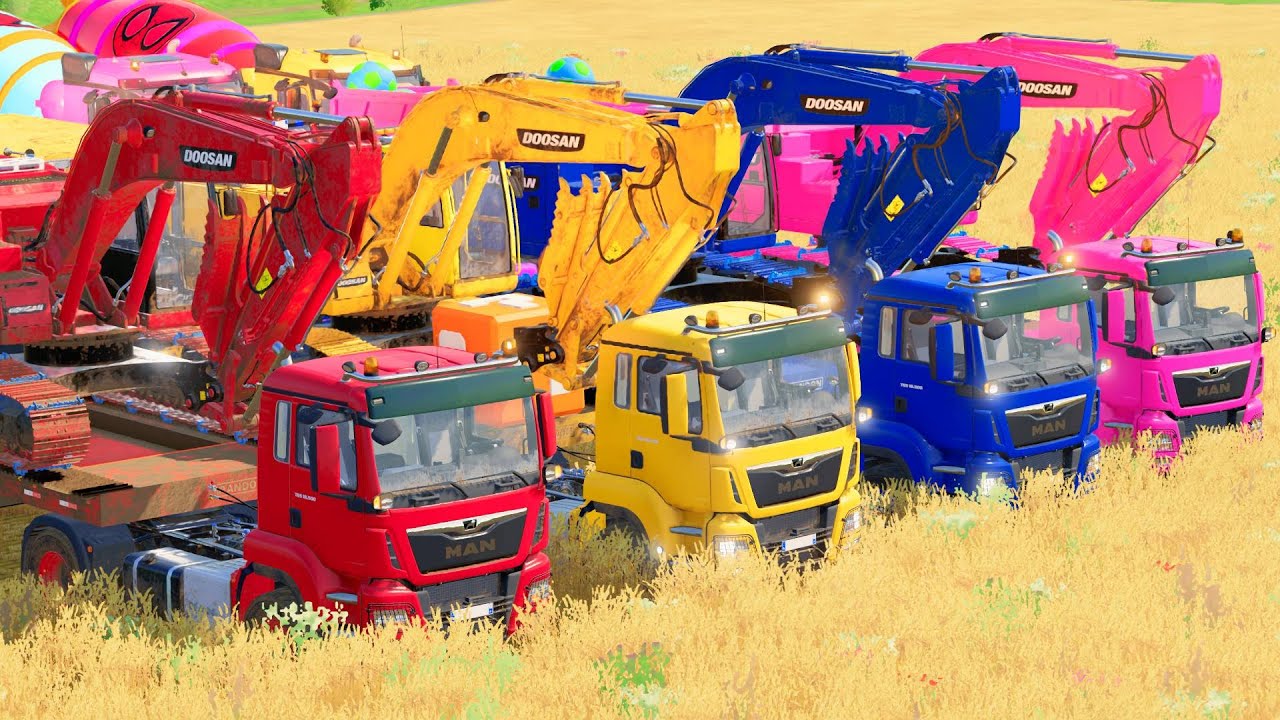 TRANSPORTING POLICE CARS, AMBULANCE, FIRE TRUCK, COLORFUL CARS WITH TRAIN - FARMING SIMULATOR 22 #62