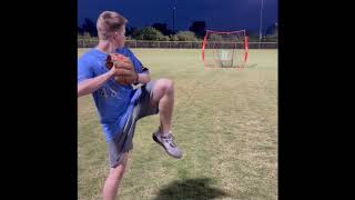 A little flat ground pitching practice