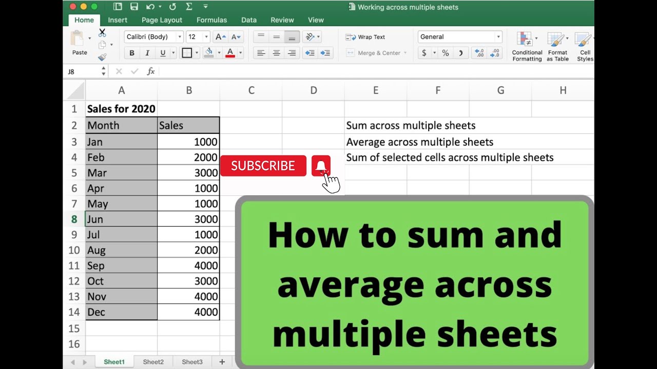 How To Use Sum And Average function across multiple Sheets YouTube