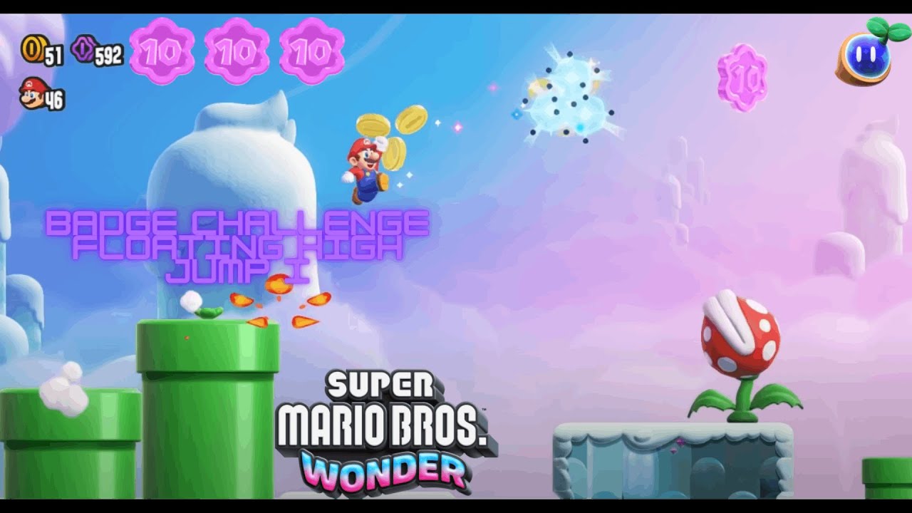 [Super Mario Bros. Wonder] Badge Challenge Floating High Jump I All Collectables 100%