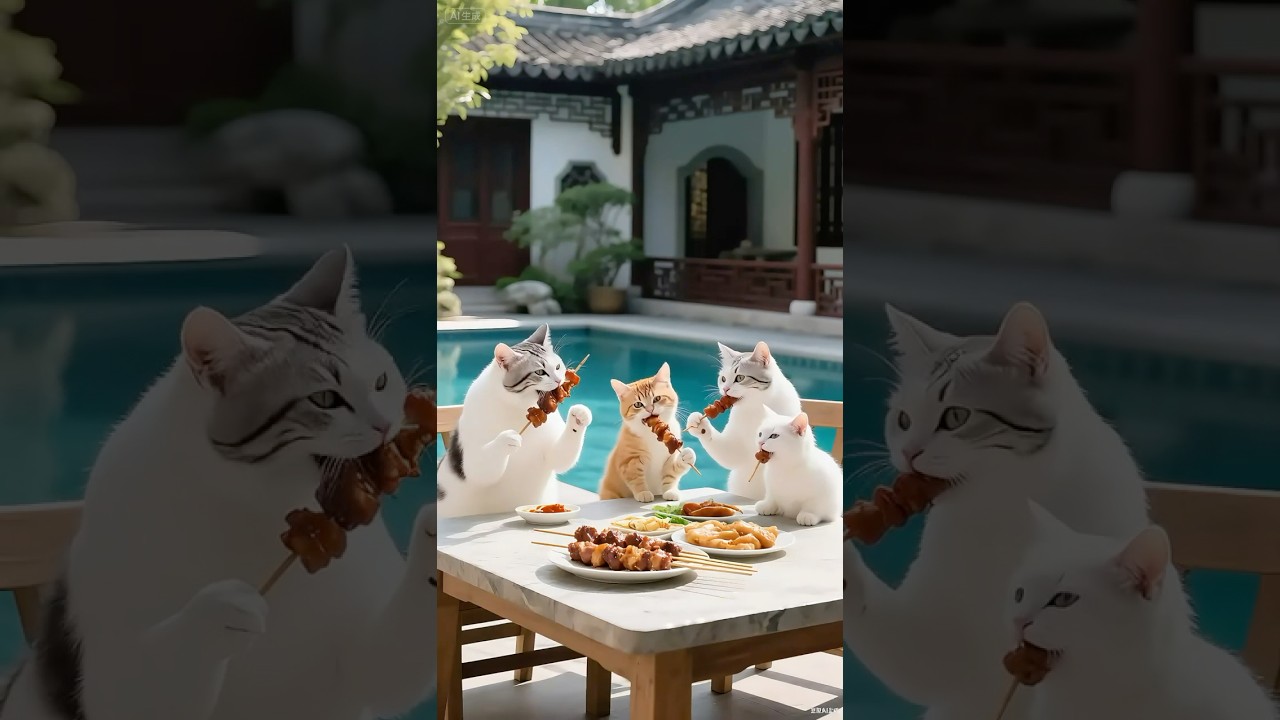 Little White Kitten Joins Ginger’s Epic Summer Pool Party! �🐱🔥 