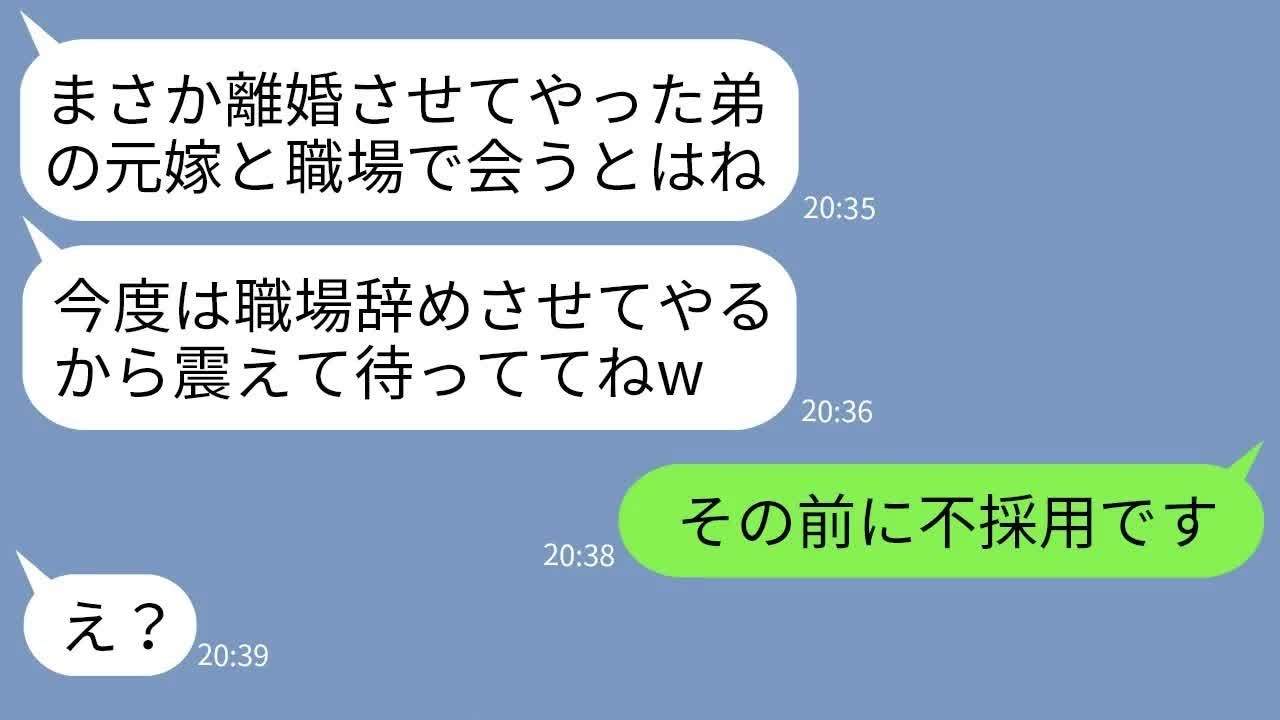 【LINE】3年前、私を罠にはめて元夫と離婚させた義姉と職場で再会「今度は会社から追い出すねw」→勝ち誇るクズ女にある事実を伝えた時の反応がwww