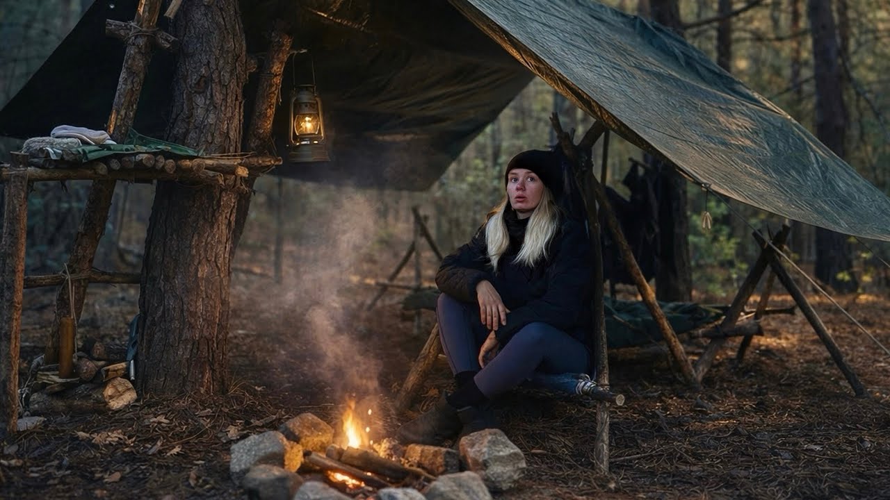 Cozy Bushcraft Camp in the Forest