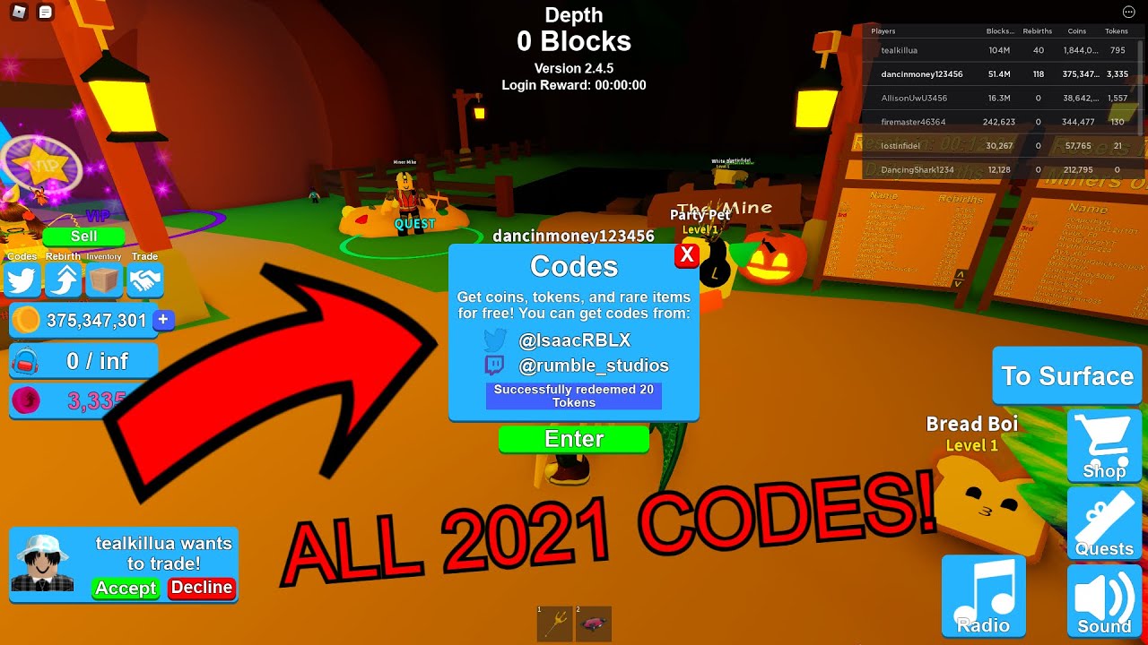 New Mining Simulator Codes Roblox Updated 2021 - roblox mining simulator legendary hat codes