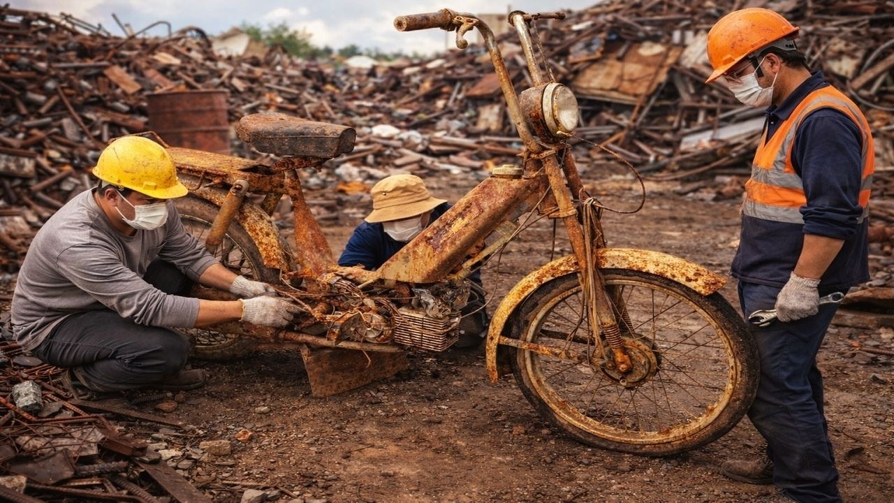 Restoration Vintage Serious Damaged 1969's BABETTA 207 Motorcycle Abandoned in the Garden for Years