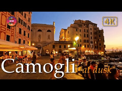 Camogli at dusk (Liguria), Italy【Walking Tour】History in Subtitles - 4K