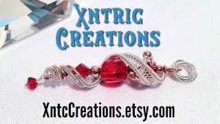 Red Glass Crystal Silver Copper Wire Wrapped Pendant