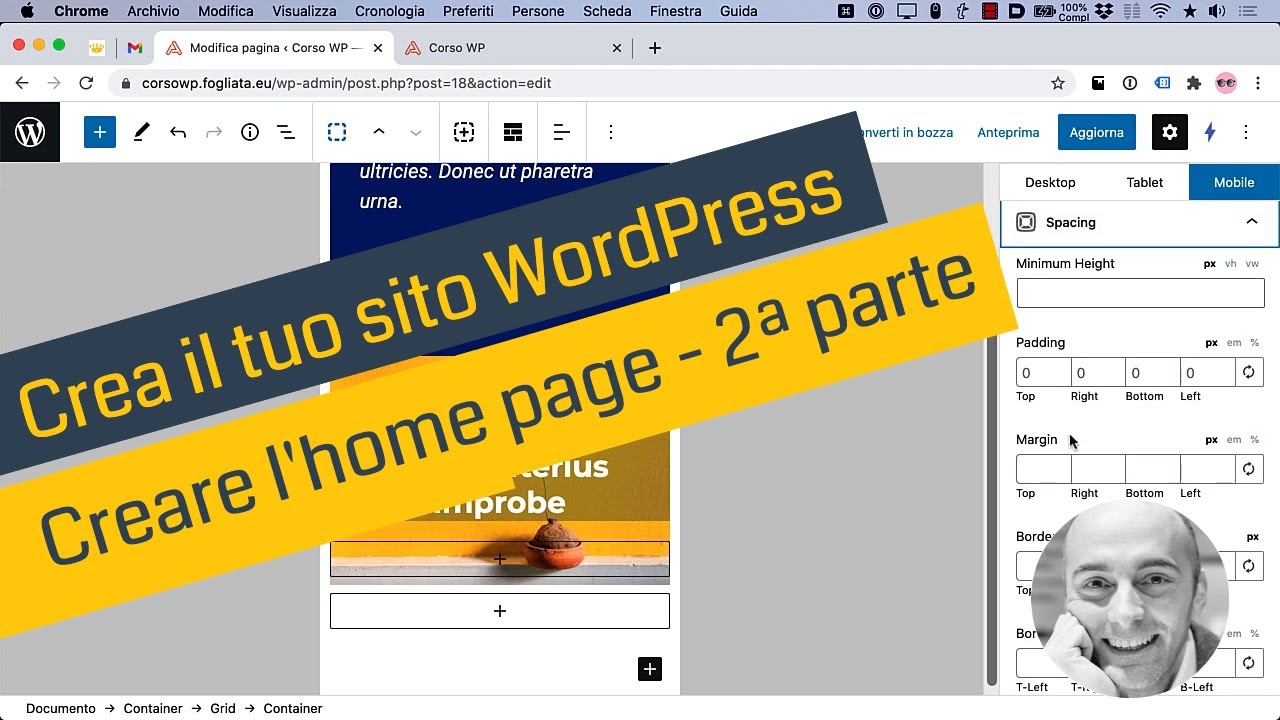 Crea il tuo sito WordPress - Creazione home page con Gutenberg - seconda parte