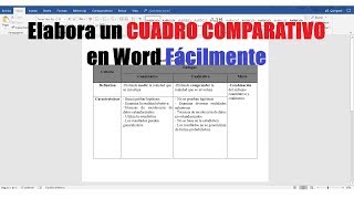 CÓMO HACER UN CUADRO COMPARATIVO EN WORD FÁCILMENTE