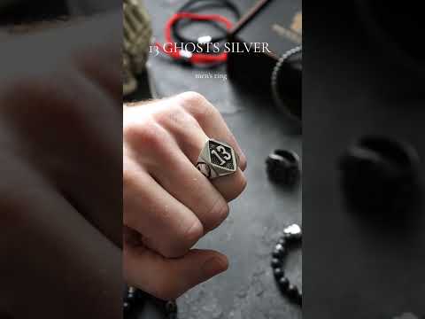 Кільце печатка перстень чоловіче сталеве 13 GHOSTS SILVER 21 з медичної нержавіючої сталі 316L, видео 1