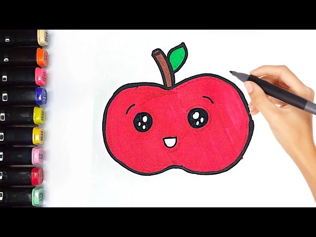 How to Draw a Cute Apple 🍎🍏 | Easy Apple Drawing, Colouring for Kids #195  - YouTube
