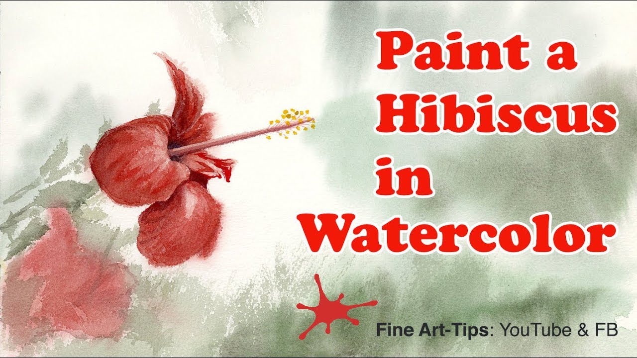 ⁣How to Paint a Red Hibiscus in Watercolor