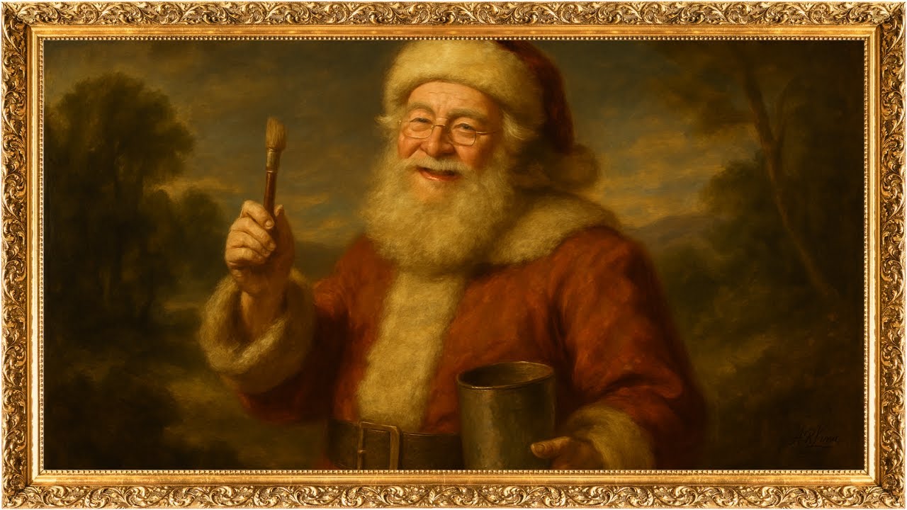 Papai Noel | Pintura para televisão | Quadro Feliz Natal