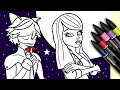 Coloring Miraculous Marinette & Cat Noir on the Moon | Glitter Markers