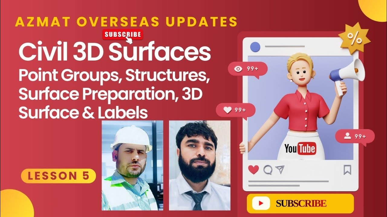  Civil 3D Surfaces | Lesson 5  | Point Groups, Structures, Surface Preparation, 3D Surface & Labels