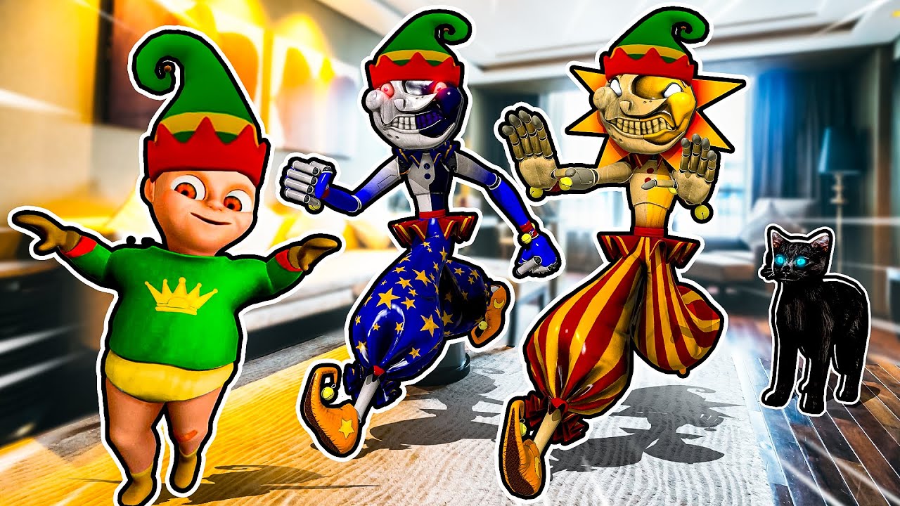 Sun and Moon Babysitting EVIL ELF BABY in Baby in Yellow Christmas Update