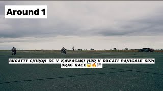 Bugatti Chiron SS v Kawasaki H2R v Ducati Panigale SP2: DRAG RACE 😱🔥🏁