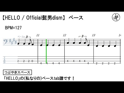 【HELLO / Official髭男dism】【AIきりたん】ベースtab譜【耳コピ】