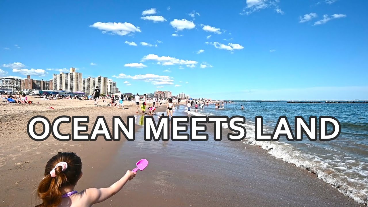 Walking along Coney Island beach + Soothing Ocean Sounds