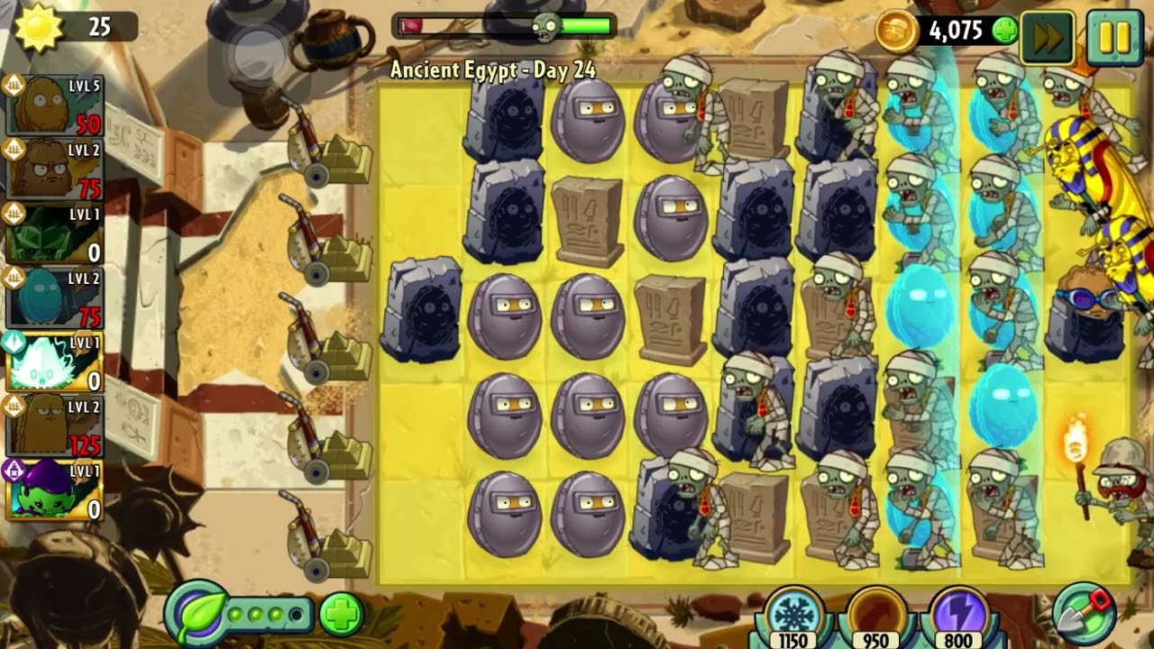 PvZ2 challenge using wallnuts, power toss and mints without fighting