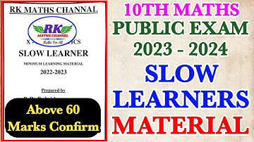 TN 10th Maths|Public Exam 2024|SLOW LEARNERS MATERIAL Prepared by RK|Confirm 60 Marks